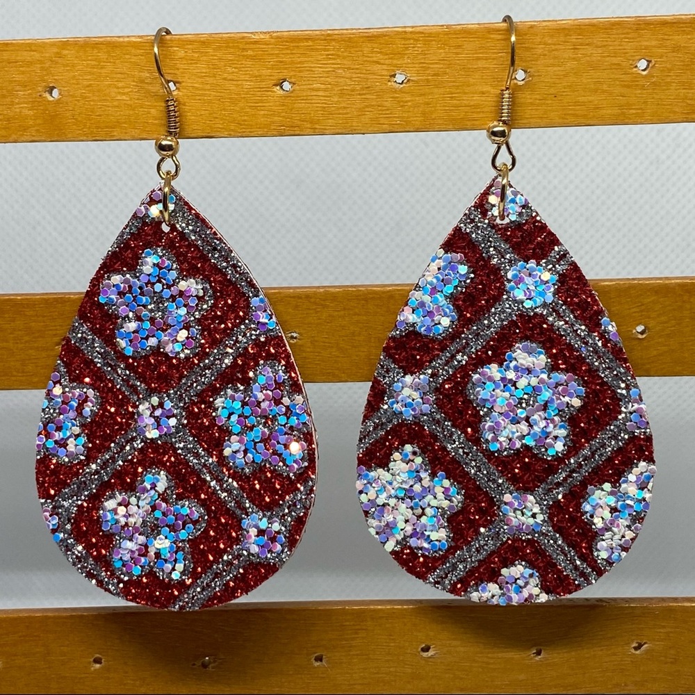 Sparkly Light Weight Earrings Red, Silver